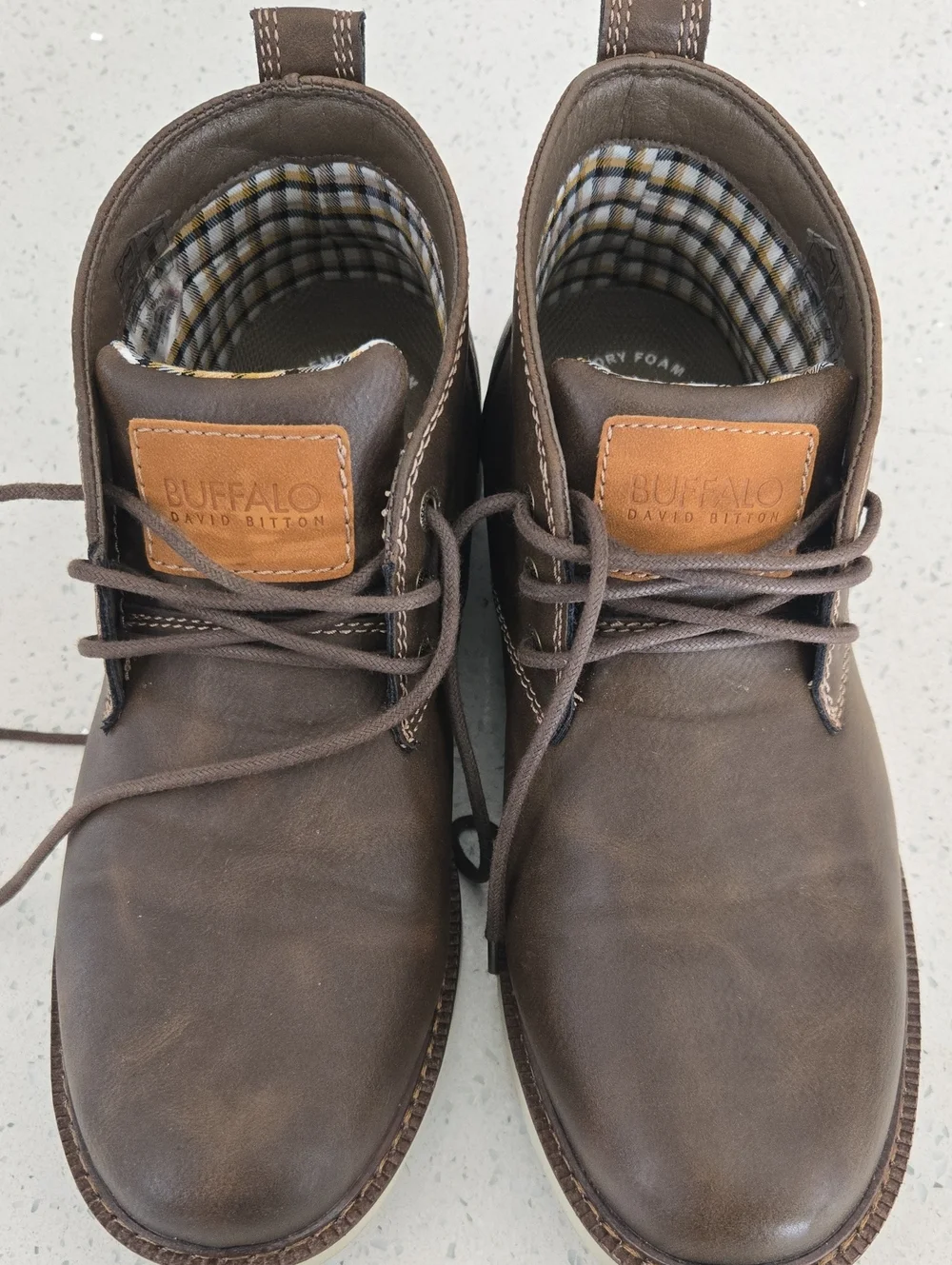 Buffalo David Bitton Men's Dark Brown Leather Chukka Boots with Tan Logo Patch